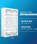 Furnace And HVAC Air Filter 16 By 25 By 4 Inches MERV 11 For Allergy Relief And Clean Air, filter dimensions shown on blue background