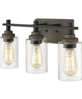 Farmhouse 3 Light Vanity Lighting Fixture In Bronze And Matte Black With Clear Cylinder Glass Over Mirror 21 Inch Bathroom Light Bar