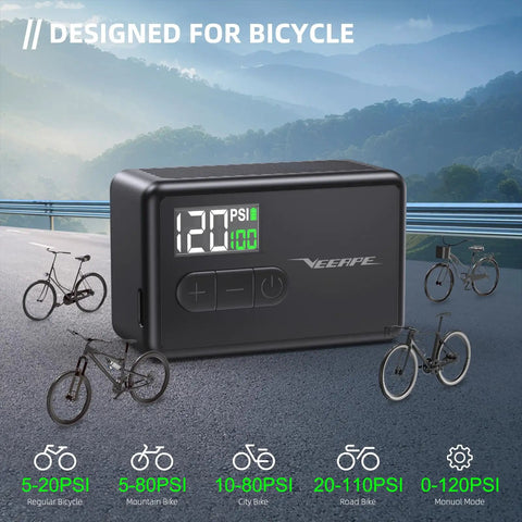 Ultra Tiny Electric Bike Pump With Auto Stop And Fast Inflation To 120 PSI Portable Mini Tire Inflator For Presta And Schrader Valves The Go To Gear For E Bikes And All Kinds Of Bicycles And Balls