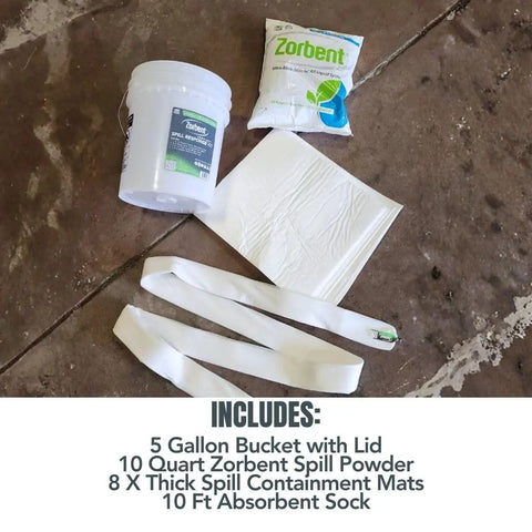 8 Gallon Liquid Spill Response Kit With Absorbent Powder, Containment Socks And Mats Portable Oil Chemical And Water Cleanup