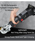 Mini Rechargeable Hydraulic Crimping Tool For Copper And Aluminum Wires Handles 16 To 300mm2 Terminals, ergonomic cordless design.