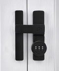 Matte Black 180 Degree Barn Door Lock With 3 Digit Keyless Password Latch Flip Lock mounted on white barn door