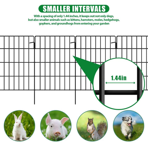 30 Pack Decorative Garden Fence Panels Set For Yard And Garden, 32.5 Ft Of Coverage, 17 Inch High Panels, 13 Inch Wide Each, 1.44 Inch Gap shown