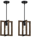 Two Pack One Light Farmhouse Adjustable Hand Painted Wood Semi Flush Mount Ceiling Light Fixtures Black Finish Rustic Vibe Hanging Pendant Chandeliers For Foyer Dining Room Kitchen Island Hallway LED Ready E26