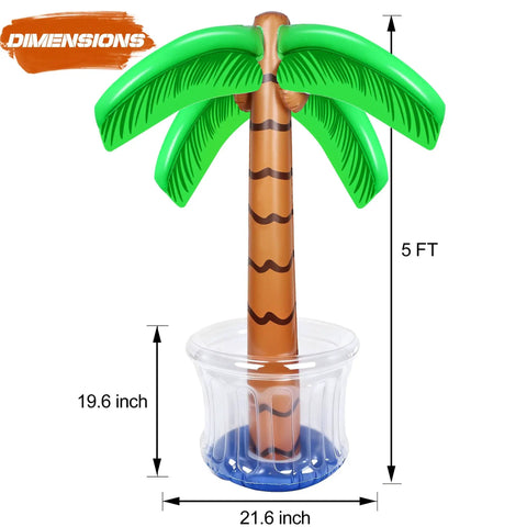 Set Of 2 Inflatable 60 Inch Palm Tree Coolers For Pool Parties Tropical Hawaiian Theme Beverage Floats Beach Party Decor