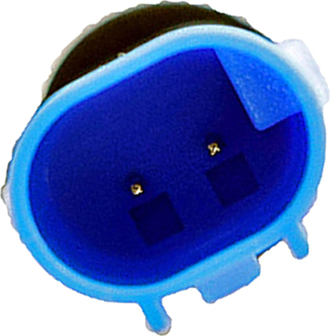 Close-up view of Dorman BW1127 rear disc brake pad wear sensor with blue housing and two gold pins