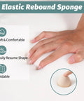 Hand pressing elastic rebound sponge demonstrating soft and comfortable material. Features include foldability and easy shape recovery.