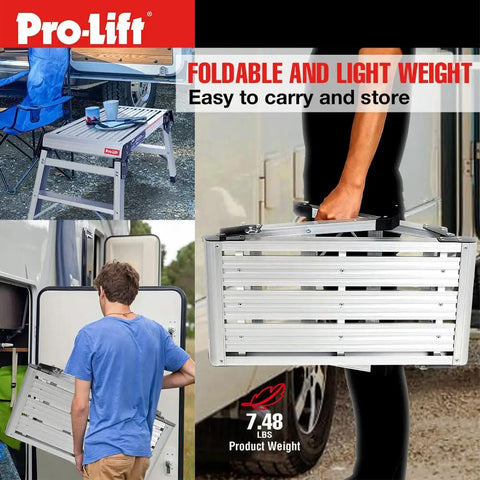 Heavy Duty Aluminum Step Ladder And Portable Workbench With Non Slip Platform Folding Stepstool Built Tough To Handle Four Hundred Pounds Without Breaking A Sweat For Auto Detailing And Handyman Projects
