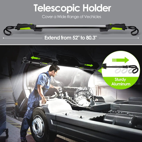 Magnetic Underhood LED Work Light 2000 Lumens Cordless With 5200mAh Rechargeable Battery being used by mechanic on truck engine