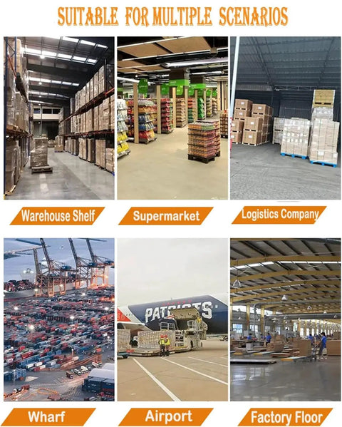Various scenarios for Semi Electric Pallet Stacker With Remote Control 1500 Lbs in warehouses, supermarket, logistics, wharf, airport, factory.