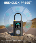 X10 Pro Portable Tire Inflator with one-click preset on digital display, cordless air pump for cars, motorcycles, bikes, and balls.
