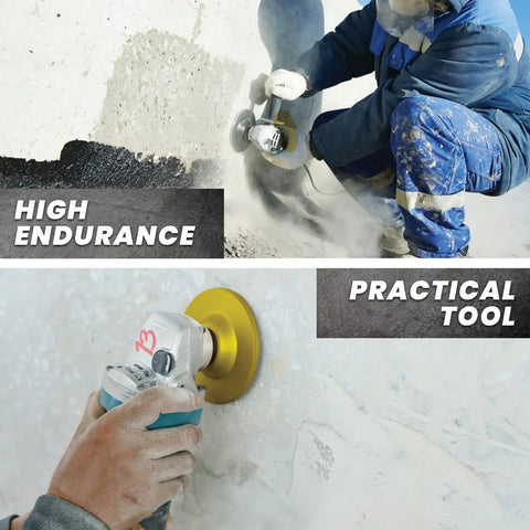 Person using 4.5 Inch Diamond Cup Wheel For Angle Grinders, 18 Diamond Segments, Seven Eighths Inch Arbor for concrete grinding.