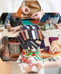 All-In-One 35-Piece Leather Sewing Kit With Hole Punch Prongs, Waxed Thread, Large-Eye Needles, Awl, Bag, Crafting in Use