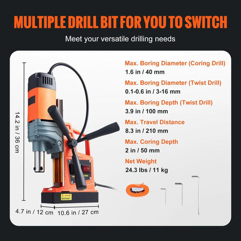 Heavy Duty Magnetic Drill Press Featuring A Badass 1300 Watt Motor Delivering Rock Solid 2810 Lbf Pull Force To Rip Through Thick Steel Plates Like Butter Daily with adjustable drill bits and specifications.