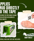 TapeBuddy Drywall Taping Tool for Faster Mud Application with hand applying tape.
