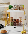 Two Tier Bathroom Counter Organizer With Drawer And Basket For Makeup Skincare Perfume And More on kitchen counter