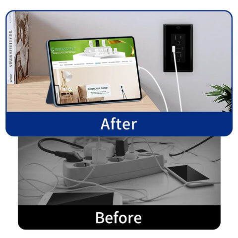 Black 15 Amp GFCI Outlet With Type A And Type C Ports 40 Pack Self Test Electrical Receptacle featured after installation.