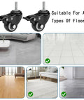 Heavy Duty Polyurethane Swivel Caster Wheels Set Of Four With Parking Brakes M10x25mm Threaded Stem shown on various floor types.