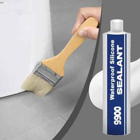 Applying Tough As Nails Waterproof Sealant Plus Bonding Adhesive with a brush to seal gaps for effective weather protection.