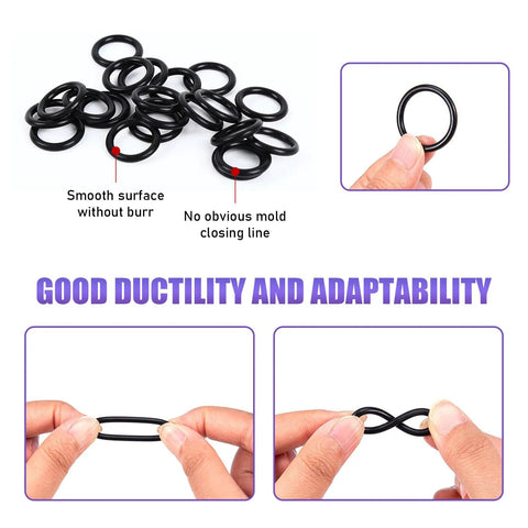 O-ring set, 300-piece, 18 sizes, nitrile rubber seals for automotive gaskets and A/C system repairs.
