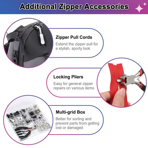Universal Zipper Repair Kit With 280 Pieces For Jackets Luggage Backpacks And Outdoor Gear On The Go Included Metal Sliders Pulls Stoppers Pliers And Case Fits Zipper Sizes 3 5 And 8