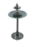 Outdoor 3 Tier Pedestal Water Fountain With Vintage Birdbath Accent In Green, ideal for garden decor, showing water flowing