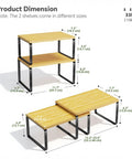 Premium Bamboo Kitchen Counter Shelf Set Of Two Stackable Expandable Spice Rack Storage Holder For Jars Cookbooks Tools dimensions illustration.