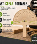 Premium Birch Wood Angle Finder Protractor With String Alignment for quick angle readings, resting on a wooden surface with tools.