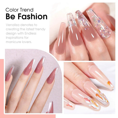 Jelly Gel Nail Polish Set Of 6 Colors In Nude Pink Sheer Tones For Neutral Skin Transparent Soak Off UV Gel