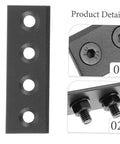 Close-up view of Sliding Barn Door Hardware Track Connector Kit for Easy No Fuss Installation with metal mending plates and bolts.