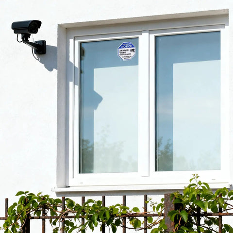 Two Large 3.5 Inch And Four Medium 2.65 Inch Weatherproof Video Surveillance Stickers With Strong Adhesive Security Camera Signs For Indoor And Outdoor Use To Deter Thieves And Keep Your Property Safe on window