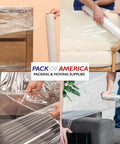 Heavy Duty Clear Stretch Wrap Bundle Four Rolls Straight Up Industrial Shrink Film 18 Inches By 1500 Feet 80 Gauge used for wrapping furniture.