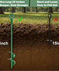 Illustration comparing 30-inch and 15-inch anchors, highlighting Four Pack Thirty Inch Triple Helix Ground Anchors Kit's depth advantage.