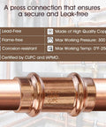 Zero Lead Copper Press Fittings One Half Inch Copper Coupling With Stop Five Eighths Inch Outer Diameter Twelve Pack PxP