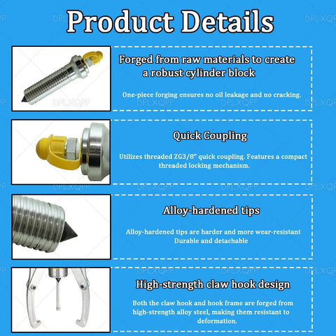 Rig Ready Split Hydraulic Gear Puller Kit With Remote Manual Pump And Heavy Gauge Hose components showcasing durability and design details.