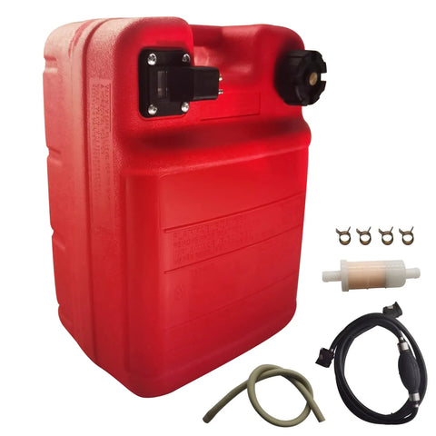 Red Six Gallon Portable Boat Fuel Tank With Hose Connector For Outboard Motors, 24 Liter Marine Fueling Tank Replacement Plastic Tank
