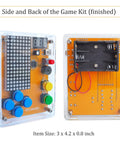 Side and back view of Hands On Solder Kit With Five Retro Game Classics For Electronics Practice And Learning Handheld Size In Clear Acrylic Case
