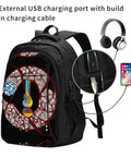 Conveyor Belt Inspired Travel Laptop Backpack With USB Port and Headphone Jack, Black, Showing Charging Feature