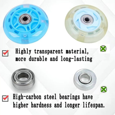 4 Pieces Inline Skate Wheels 70mm with Pre Installed Bearings Blue Durable PU Wear Resistant Replacement for Beginner Rollerblades shown with bearings