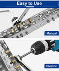 Manual and electric tools using 90Pcs M6 Rivet Nut Installation Tool Kit Beefy Built From Carbon Steel With Zinc Flat Head Nutserts.