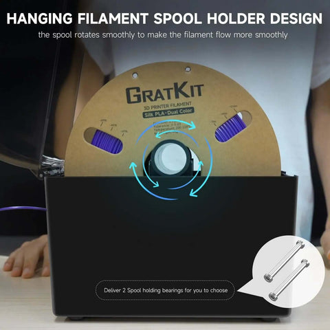 Firefly V2.0 3D Filament Dryer Box with air circulation showing hanging filament spool holder design