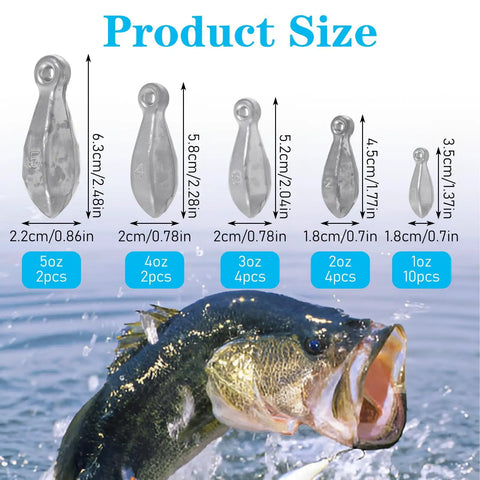 22 Piece Fishing Weights Sinkers Kit For Saltwater And Freshwater Fishing Lead Bank Sinkers In 1oz 2oz 3oz 4oz 5oz Rust Resistant