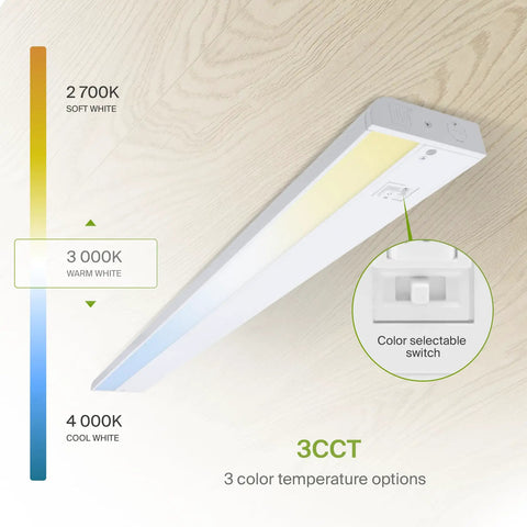 24 Inch LED Under Cabinet Lighting Kit With Plug In Or Hardwired Install, Dimmable Under Cabinet Lights, 3 CCT 2700K 4000K Adjustable