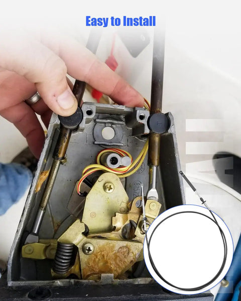 Hands installing 2 Pack Remote Control Cable For Johnson Evinrude BRP OMC Outboard Engine Throttle Shift Replacement 0173111