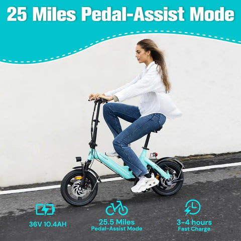 Mini Foldable Electric Bike For Adults And Teens With 400W Peak Motor 20 MPH Top Speed 25 Mile Range 14 Inch Compact Frame Lightweight 46 Lb City Commuter Black