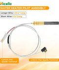 Gas minivolt water heater pilot assembly with brass thermopile fitting, 29.4 inch long wire, and 4.8mm flat spade terminals