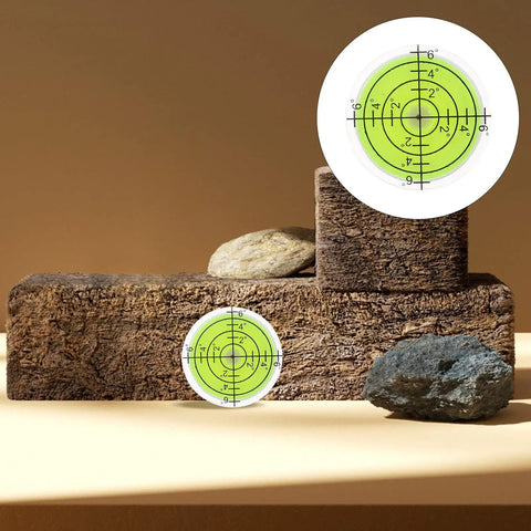 Four Pack Mini Bubble Level Ruler Set High Precision Compact Plastic Design displayed on wood with green indicators