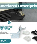 Adjustable Refrigerator Door Hinges Kit With Left And Right Hinges, Door Closers, And Bearings - Hassle-Free Repair Kit That Replaces Model 5303918 For Smooth, Secure Door Operation shown with iron hinges and components
