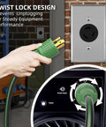 Heavy Duty 25 Foot L6-30 Generator Cord With 30 Amp 250V Rating And 7500W Capacity, L6-30P To L6-30R Twist Lock Power Cable, 10 Gauge SJTW For Welders And Brewing Gear In Tough Industrial Settings ETL Listed, green twist-lock plug in generator inlet