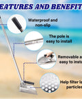Heavy Duty Stainless Steel Sand Scoop For Metal Detecting With Long Handle Kit Includes features and benefits diagram
